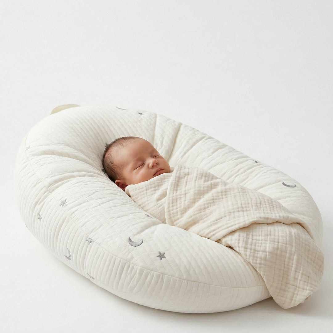 Baby Lounger Pillow, Ergonomic Cotton Nest with Anti Reflux Support