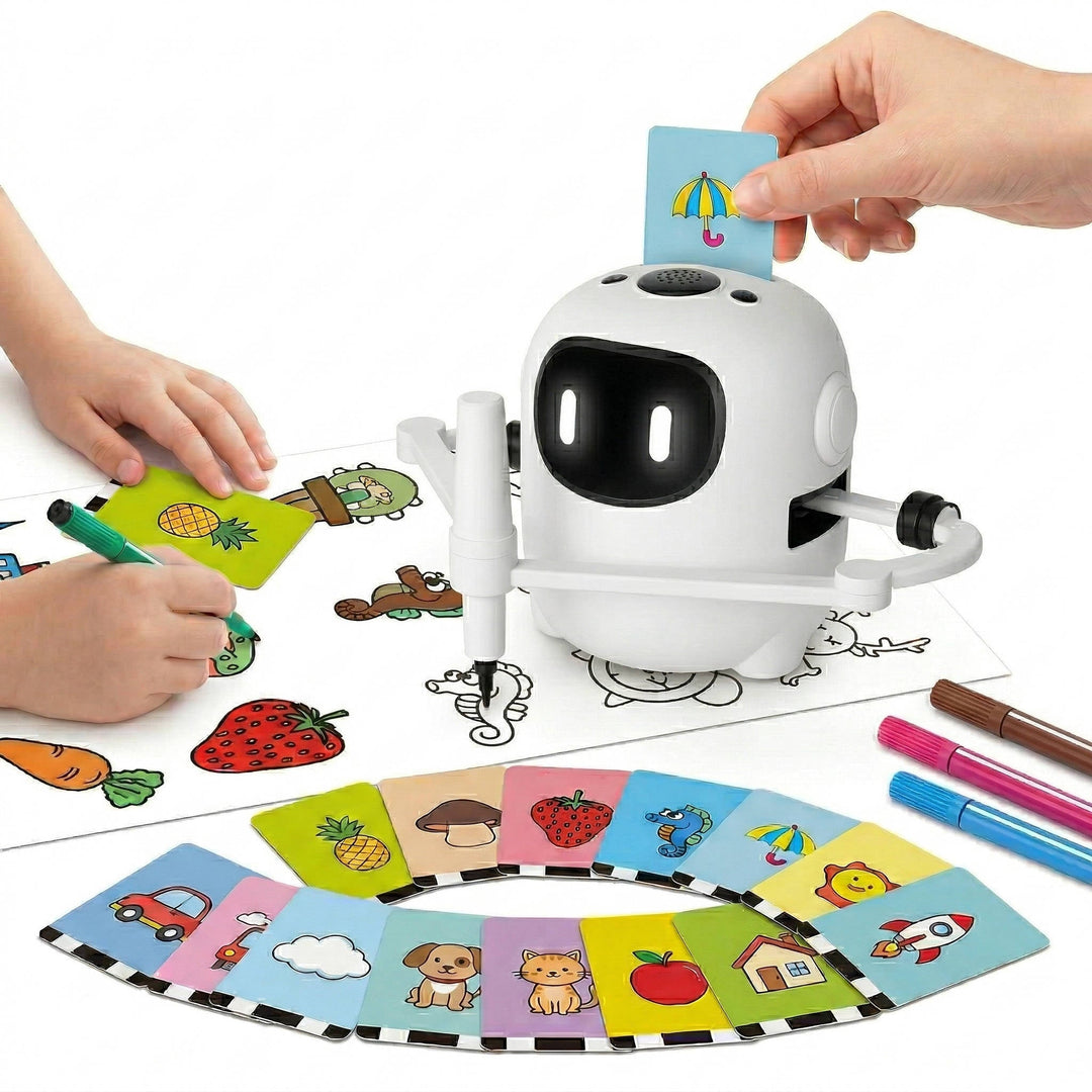 Kids Drawing Robot with 150 Cards, Voice Interactive Educational Art Toy for Ages 3-8