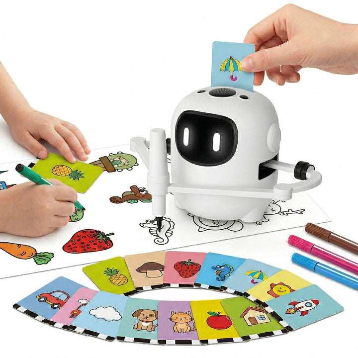 Kids Drawing Robot with 150 Cards, Voice Interactive Educational Art Toy for Ages 3-8