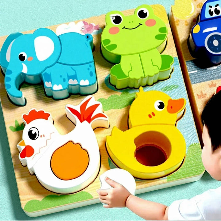 Wooden Animal Chunky Puzzle Board for Toddlers 1 to 3 Years Montessori Educational Toy
