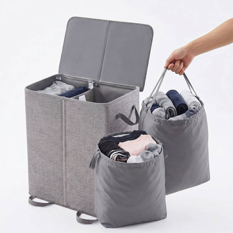 Large Laundry Hamper Basket with Removable Bags, Foldable Laundry Basket with Reinforced Handles for Bedroom Dorm
