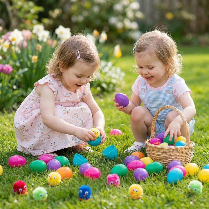 Plastic Easter Eggs with Chick Toys 24 Pc, Cute Chick Filled Easter Eggs for Kids Egg Hunt