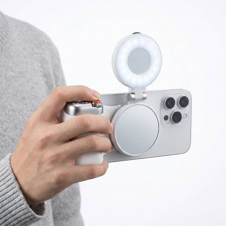 Phone Camera Grip Magnetic with Bluetooth Shutter, DSLR Style Handle, Quarter Inch Tripod Mount, Iphone Android, Vlogging