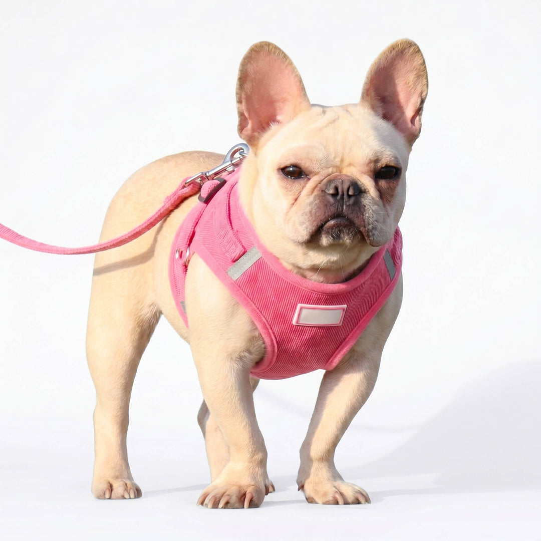 Reflective Corduroy Dog Harness and Leash Set, Breathable Chest Strap Walking Set for Small and Medium Pets