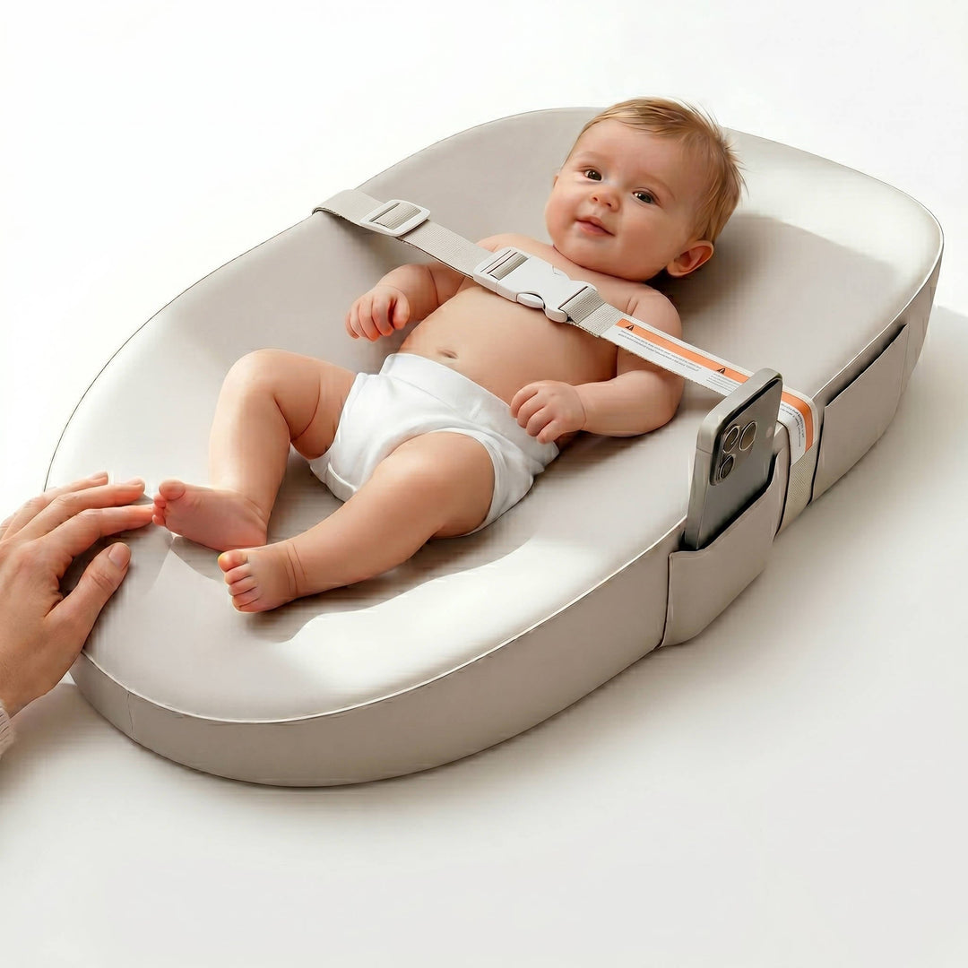 Baby Changing Pad with Phone Holder, Waterproof Wipeable Non Slip Diaper Pad with Safety Belt