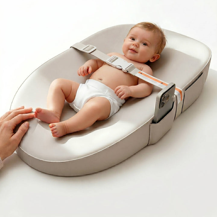 Baby Changing Pad with Phone Holder, Waterproof Wipeable Non Slip Diaper Pad with Safety Belt
