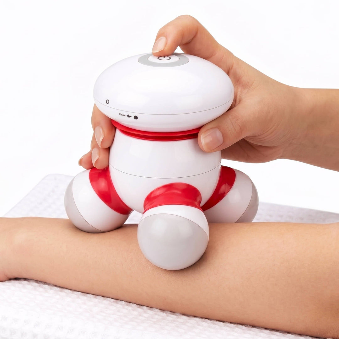 Handheld Body Massager Portable Mini Vibrating Massager with LED Light, Battery Operated for Neck Back Arms Legs Pain Relief Easy Grip