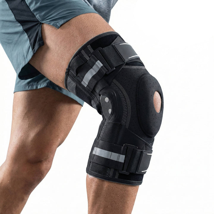 Professional Sports Knee Brace, Compression Sleeve with Side Stabilizers, Support for Running and Basketball