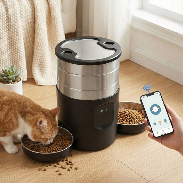 Smart WiFi Automatic Cat Feeder with Two Stainless Steel Bowls
