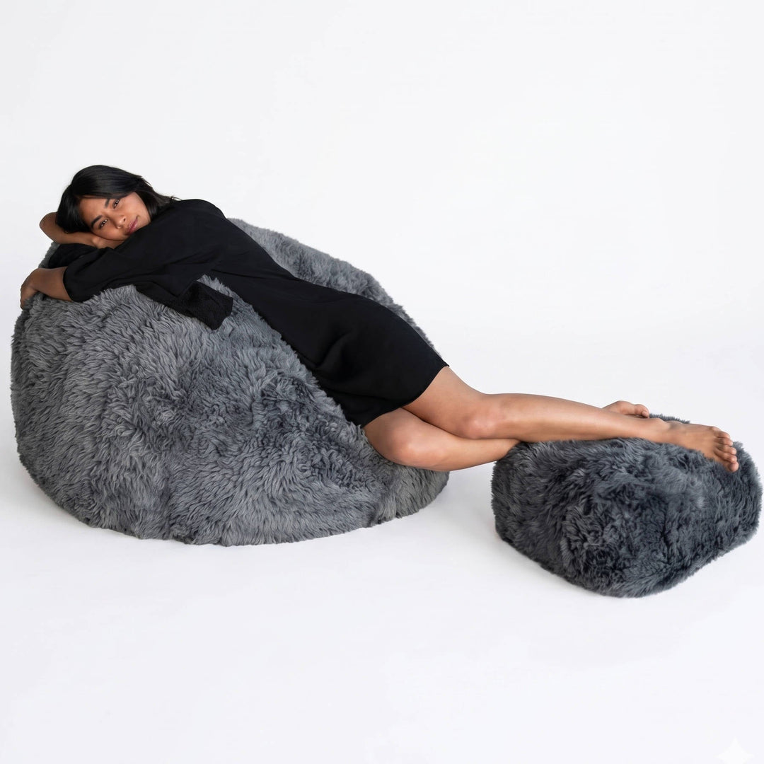 Ultra Soft Fluffy Faux Fur Bean Bag Cover, Luxurious Unfilled Pouf and Footrest for Kids and Adults, Cozy Corner Seating