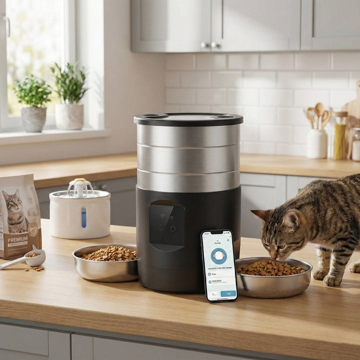 Smart WiFi Automatic Cat Feeder with Two Stainless Steel Bowls
