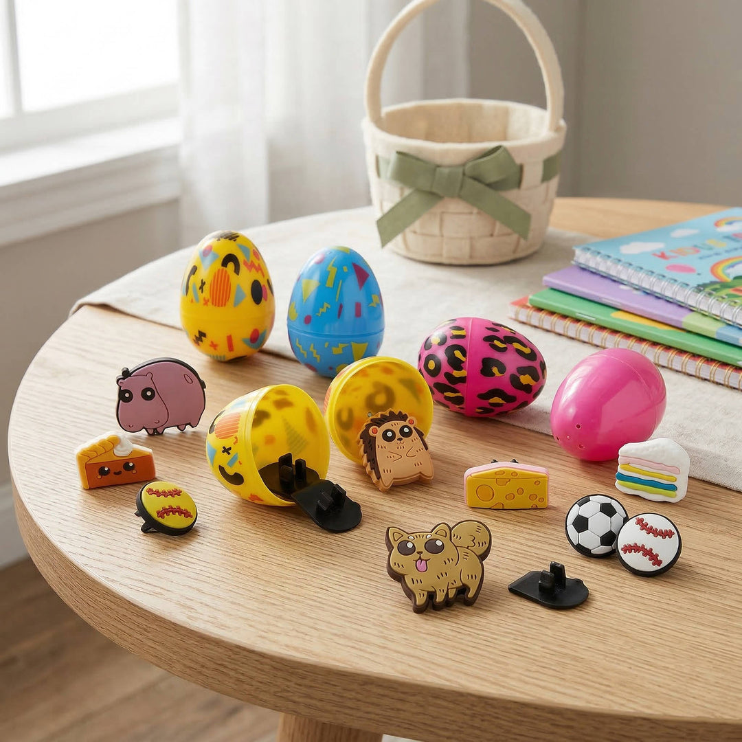 Plastic Easter Eggs with Pencil Charms 24 Pc, Kids Easter Egg Hunt Fillers School Prize Toys