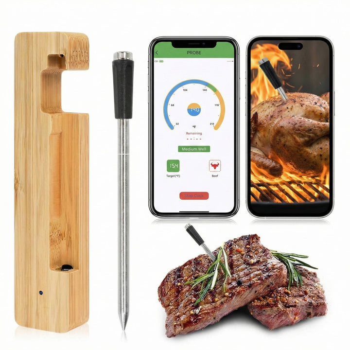 Wireless Meat Thermometer with App Control, Bluetooth 5.2, Long Range, IP68 Waterproof, Probe for BBQ Smoker Grill Oven