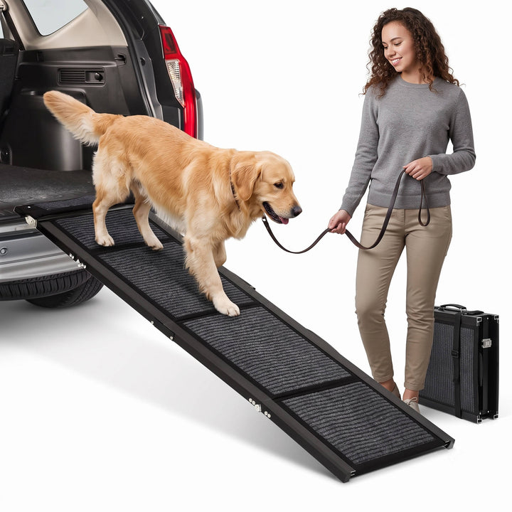 Dog Ramp for Car, Wide Portable Folding Dog Ramp for Large Dogs with Non Slip Rug Surface for SUV, Car and Truck