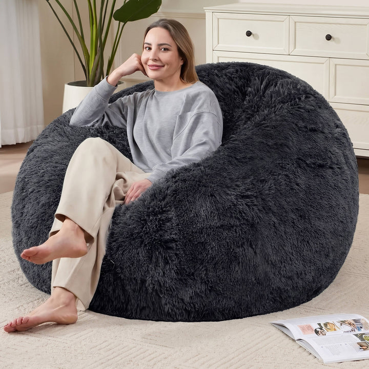 Ultra Soft Fluffy Faux Fur Bean Bag Cover, Luxurious Unfilled Pouf and Footrest for Kids and Adults, Cozy Corner Seating