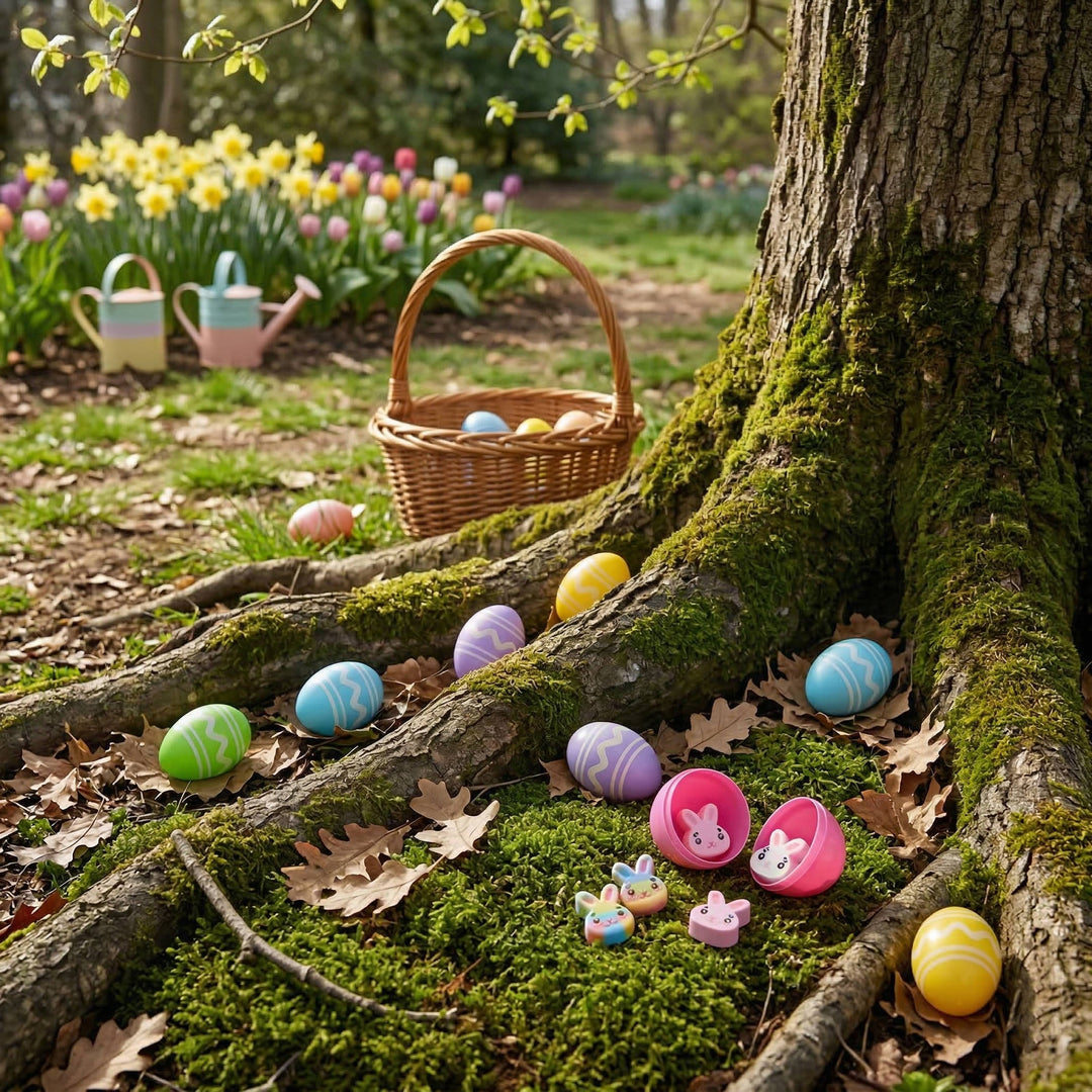 Mini Plastic Easter Eggs with Rubber Erasers 48 Pc Set, colourful Easter Egg Hunt Fillers for Kids Party Favors