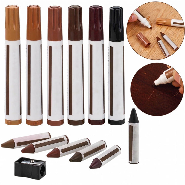 13 Piece Furniture Repair Kit, Wood Touch Up Markers and Wax Sticks with Sharpener for Scratches, Floors, Tables, and Cabinets
