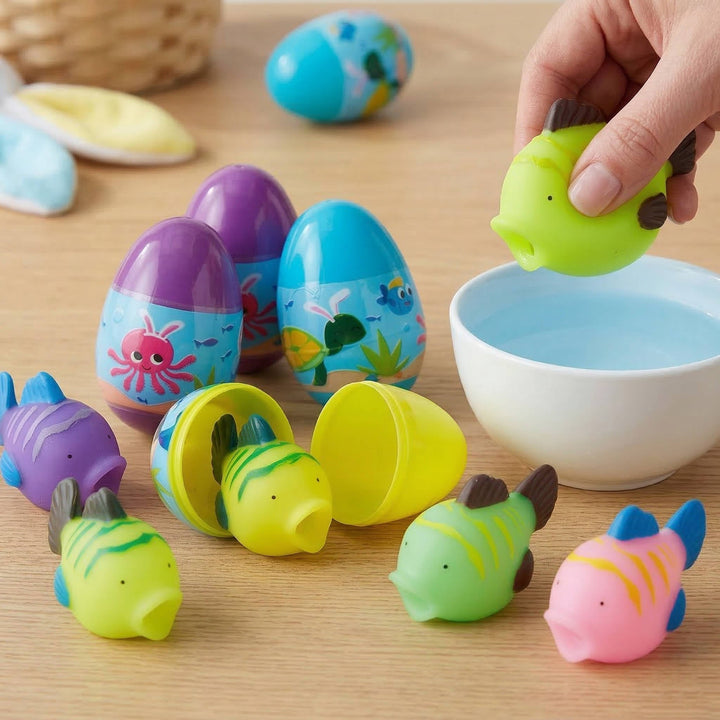 Squirt Toy Filled Plastic Easter Eggs 12 Pc, colourful Easter Egg Hunt Toys for Kids Basket Stuffers