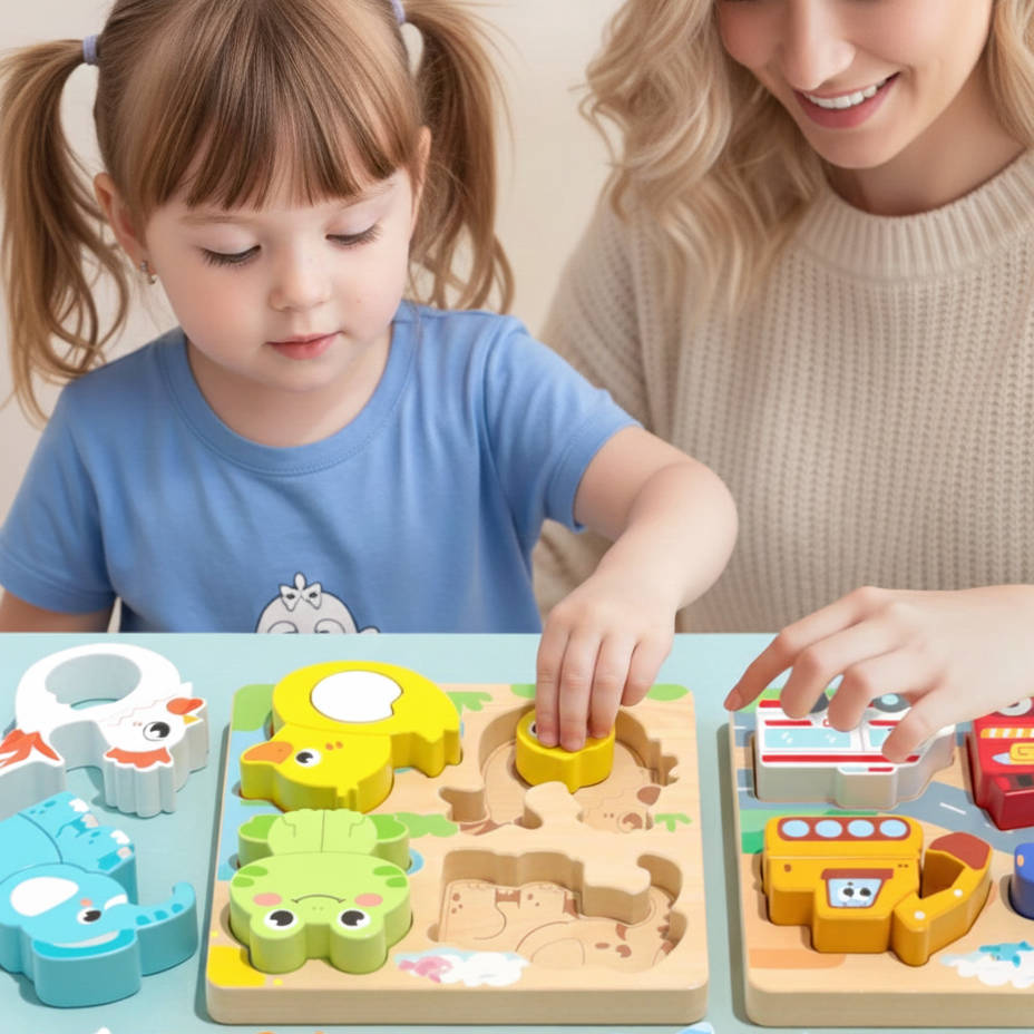 Wooden Animal Chunky Puzzle Board for Toddlers 1 to 3 Years Montessori Educational Toy