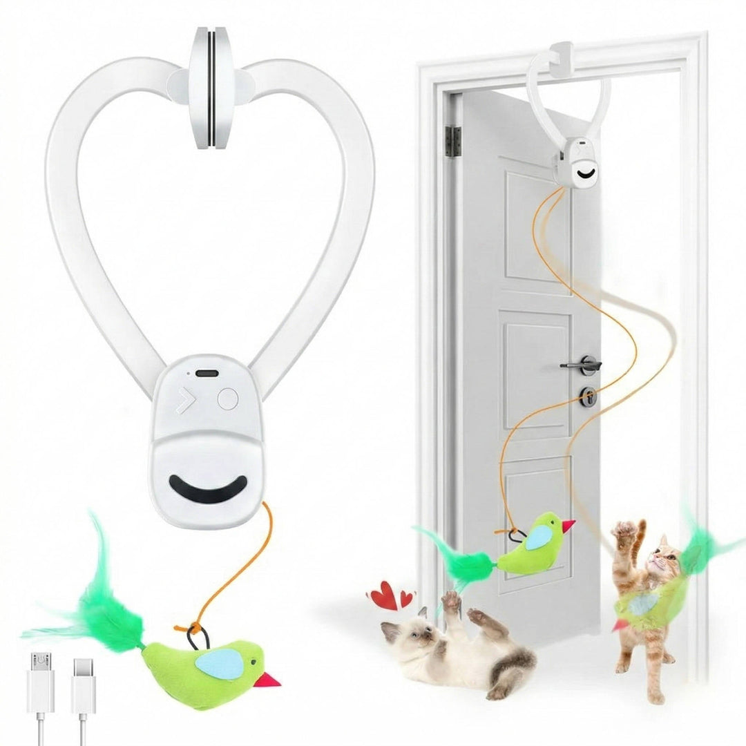 Interactive Stimulating Indoor Toy for Cats and Kittens with with Electric Flying Bird Feather Wand