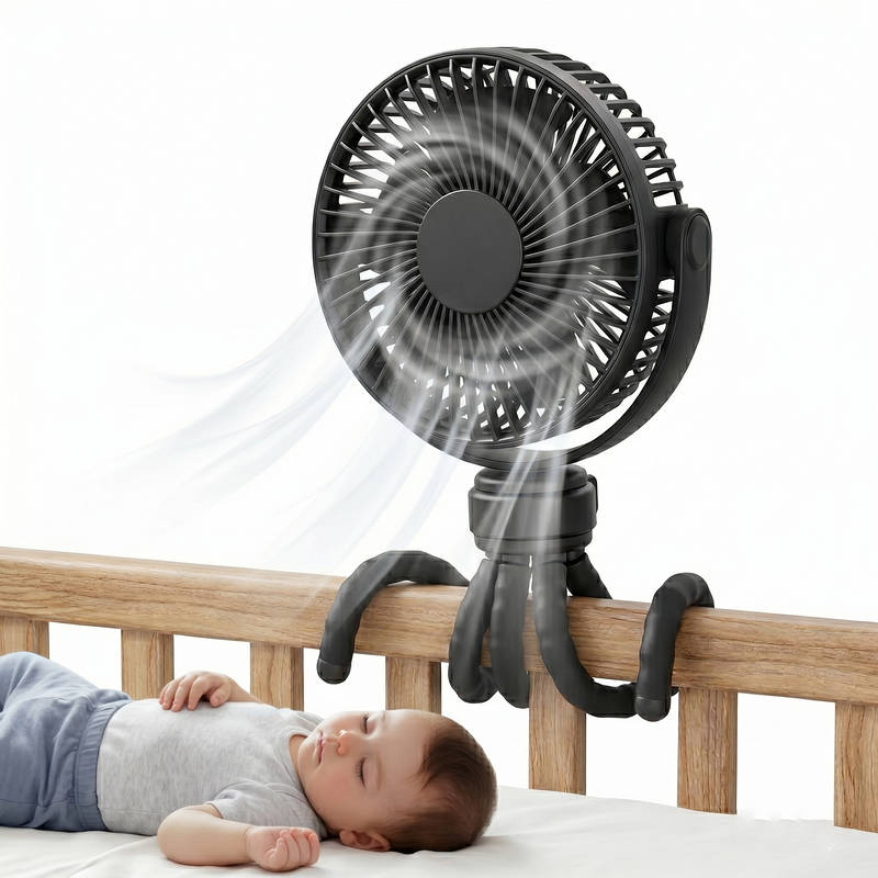 Portable Stroller Fan USB C Rechargeable, 5 Speed Quiet Baby Clip Fan with LED Display 10H Battery for Car Seat Crib Travel