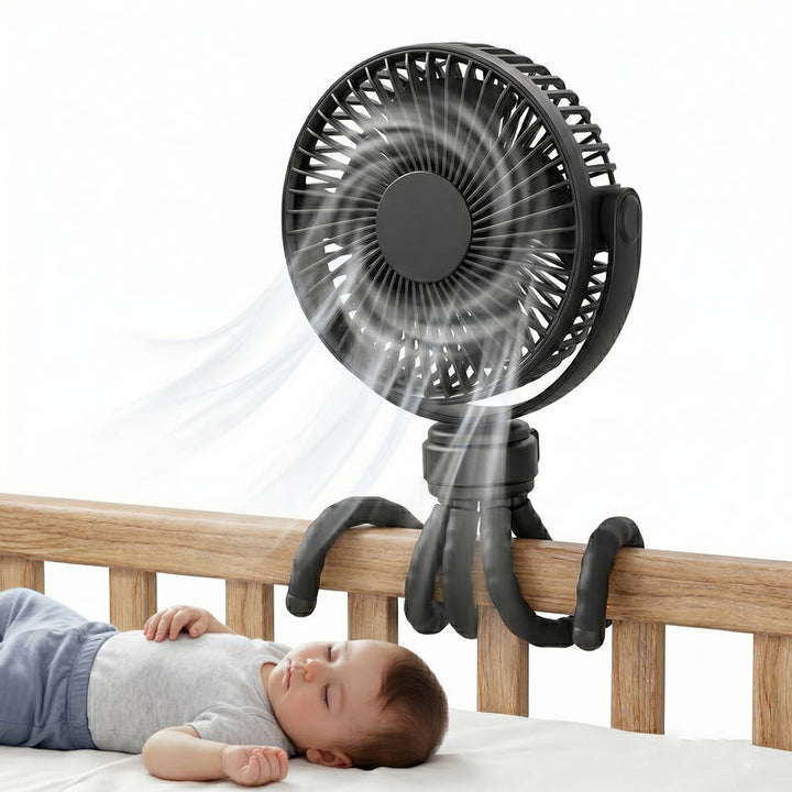 Portable Stroller Fan USB C Rechargeable, 5 Speed Quiet Baby Clip Fan with LED Display 10H Battery for Car Seat Crib Travel