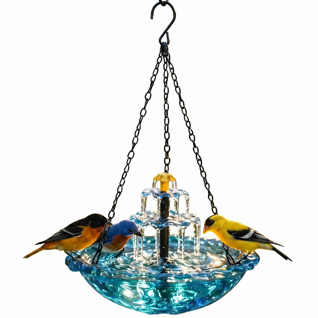 Solar Powered Hanging Bird Bath Fountain, Outdoor Garden Water Feature with Automatic Pump