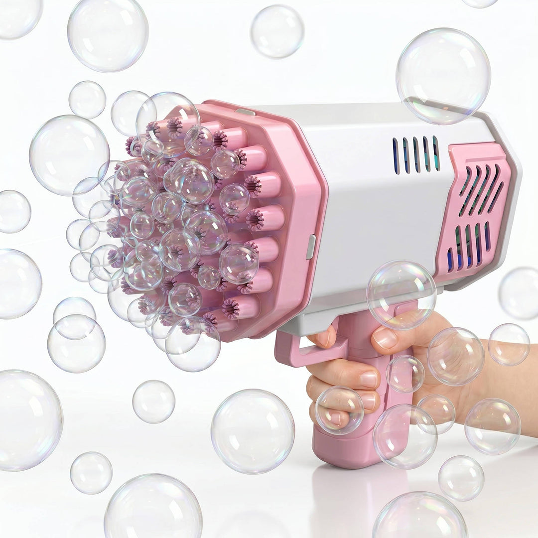 40 Hole Automatic Bubble Gun with LED Lights, Gatling Style Bubble Blower Toy for Kids 3 and up, Outdoor Party Play