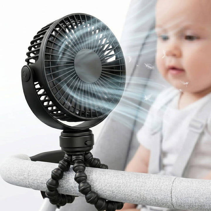 Portable Stroller Fan USB C Rechargeable, 5 Speed Quiet Baby Clip Fan with LED Display 10H Battery for Car Seat Crib Travel