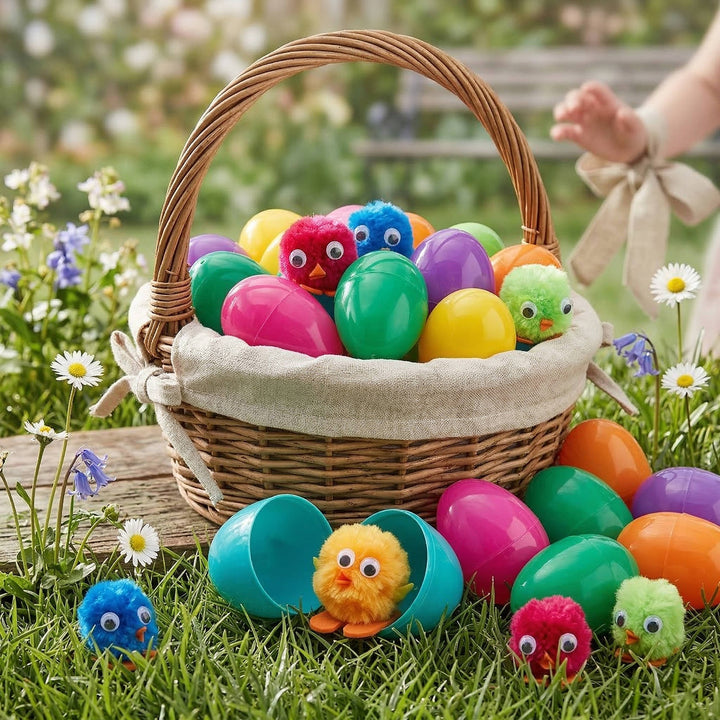 Plastic Easter Eggs with Chick Toys 24 Pc, Cute Chick Filled Easter Eggs for Kids Egg Hunt
