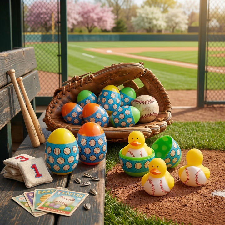 Baseball Duck Filled Plastic Easter Eggs 12 Pc, Kids Easter Egg Hunt Toy Fillers Party Favor Eggs