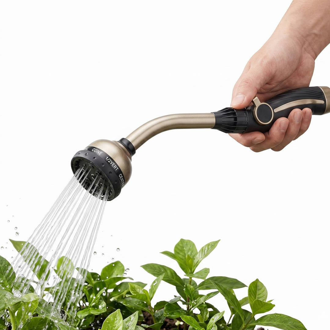 Heavy Duty Metal Garden Watering Wand, 15 Inch Hose Nozzle Sprayer with 10 Spray Patterns and Thumb Flow Control