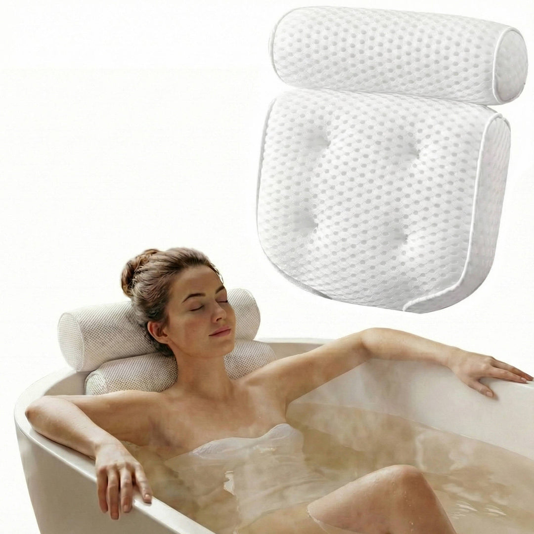 Bath Pillow With Anti-Slip Suction Cups for Neck and Back Support