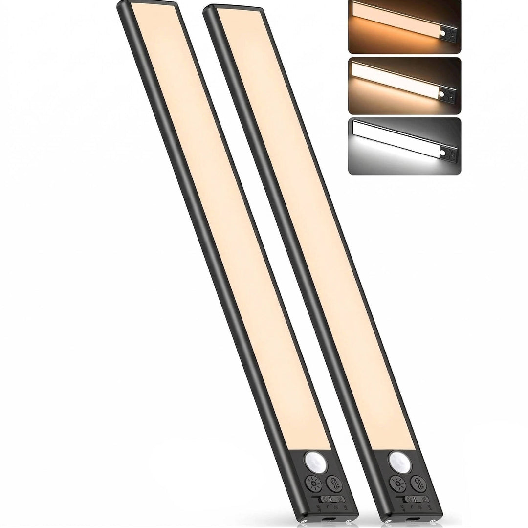 Motion Sensor Under Cabinet Lights, Rechargeable Magnetic Closet Lighting, 3 colours, 2 Pack