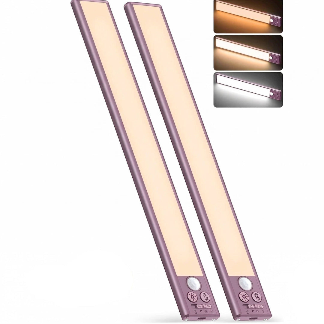 Motion Sensor Under Cabinet Lights, Rechargeable Magnetic Closet Lighting, 3 colours, 2 Pack
