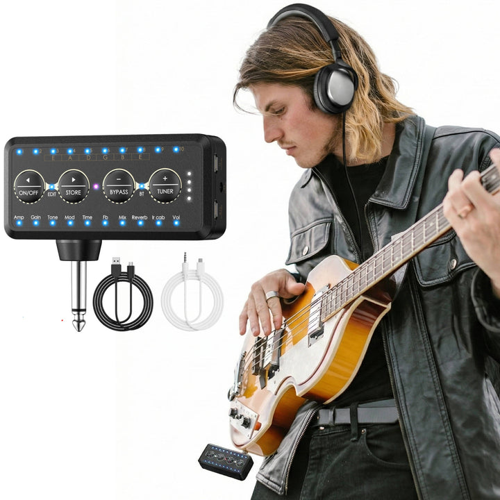 Guitar Plug In Headphone Amp Mini Portable Amplifier for Acoustic Bass Practice