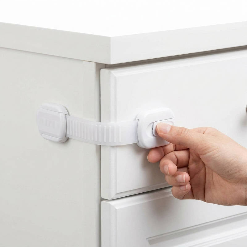 10 Pack Baby Proof Cabinet Locks, Child Safety Latches with Adhesive Adjustable Straps for Drawers Fridge Toilet