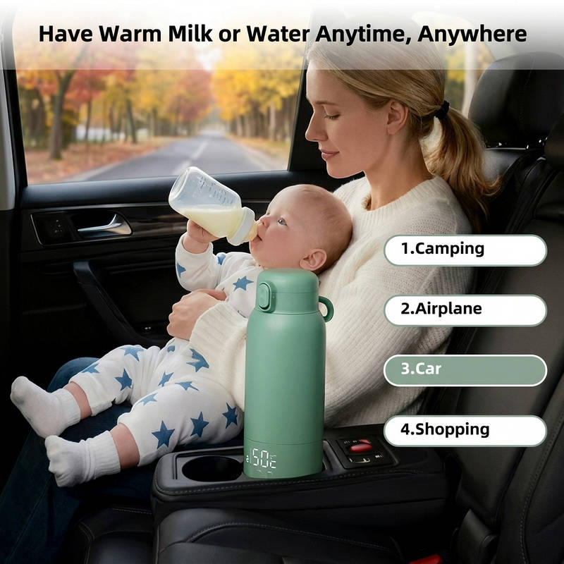 Portable Bottle Warmer 17oz 100W Fast Heating, Rechargeable Baby Bottle Warmer with Temp Control LED Display Stainless Steel Travel