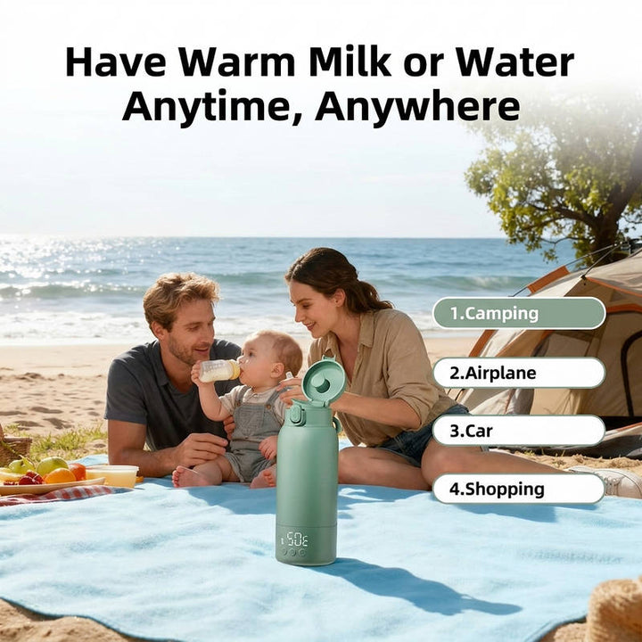 Portable Bottle Warmer 17oz 100W Fast Heating, Rechargeable Baby Bottle Warmer with Temp Control LED Display Stainless Steel Travel