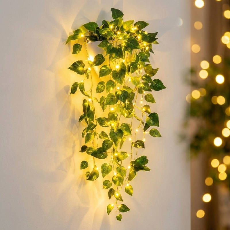 Artificial Hanging Vines with LED Lights, Pre lit Faux Ivy Garland for Wall Decor, Indoor Hanging Planter Greenery for Aesthetic Home and Room Decor