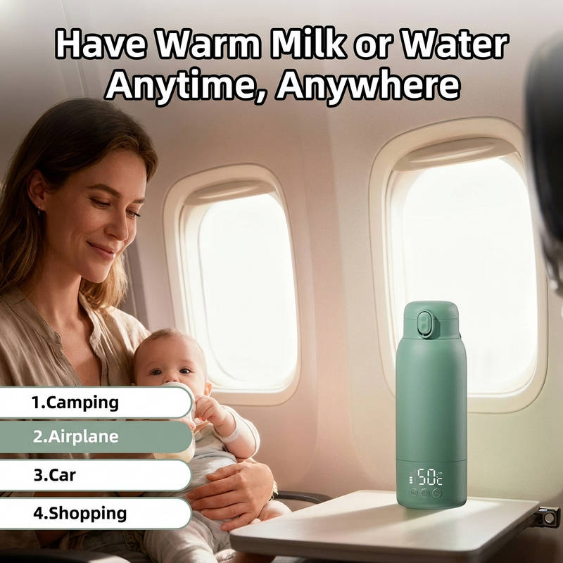 Portable Bottle Warmer 17oz 100W Fast Heating, Rechargeable Baby Bottle Warmer with Temp Control LED Display Stainless Steel Travel