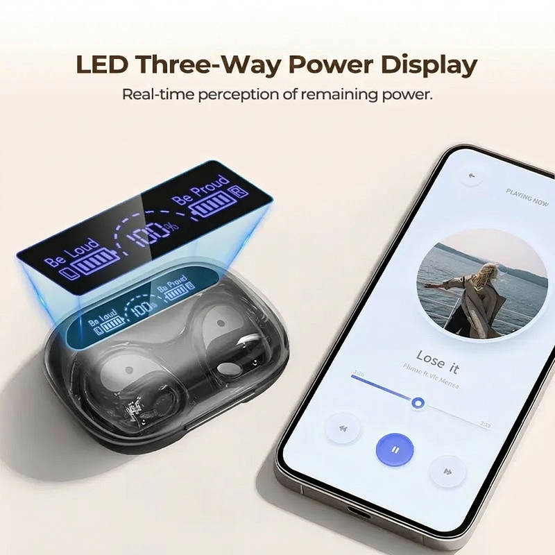 Powerbank Wireless Earbuds Bluetooth 6.0, OWS Headphones with Phone Charging Case Waterproof Sports Earphones Android iOS