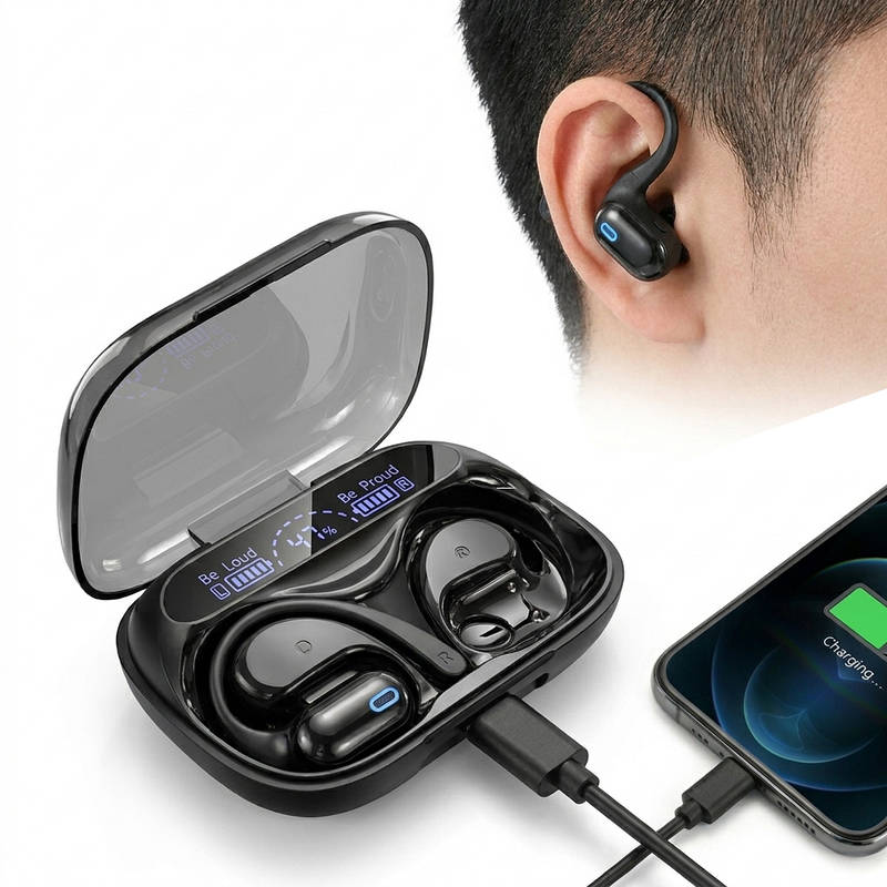 Powerbank Wireless Earbuds Bluetooth 6.0, OWS Headphones with Phone Charging Case Waterproof Sports Earphones Android iOS
