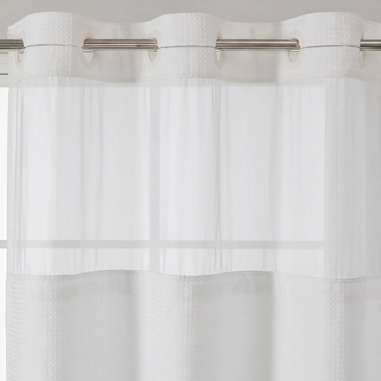 No Hooks Polyester Shower Curtain with Snap In Fabric Liner
