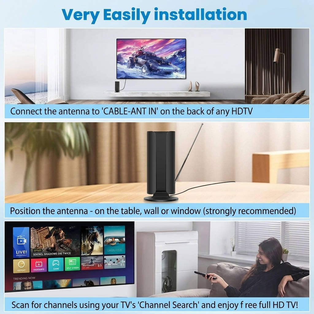 2026 TV Antenna for Smart TV, 5000 and more Miles Range Digital HD Indoor Outdoor Antenna with Amplifier Signal Booster, Waterproof Design