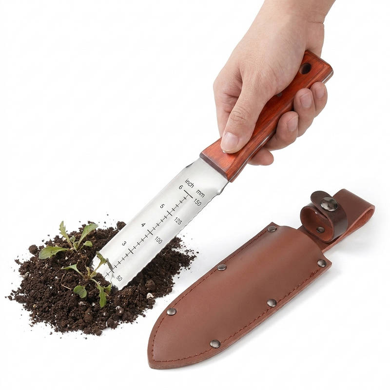 Garden Knife Weeding Tool 7 Inch Full Tang, Durable Digging Knife with Leather Sheath for Outdoor Gardening