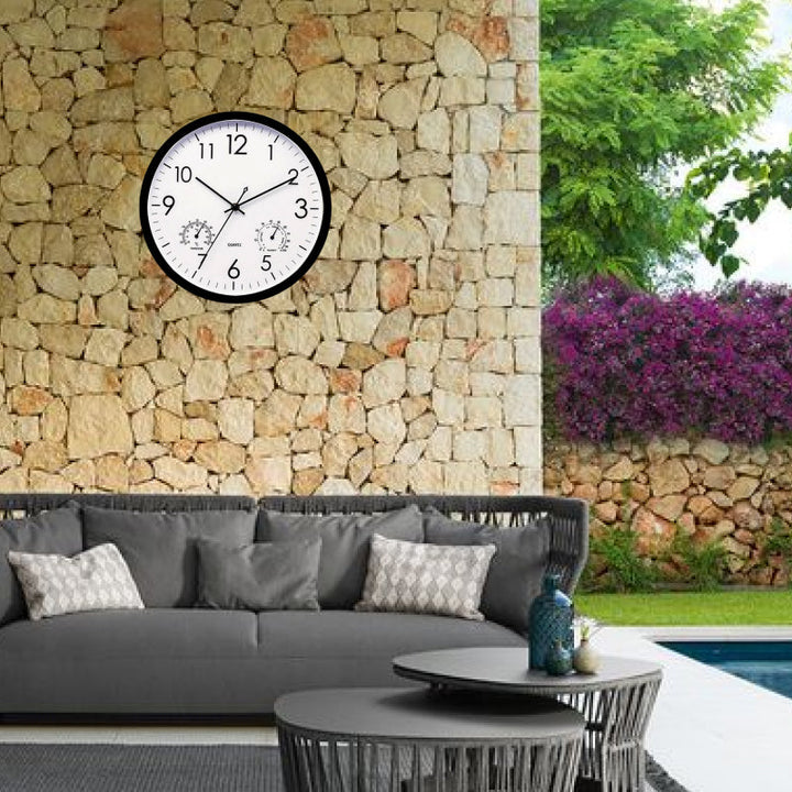 Outdoor Garden Clock with Temperature and Humidity Display, 11.81in Dial