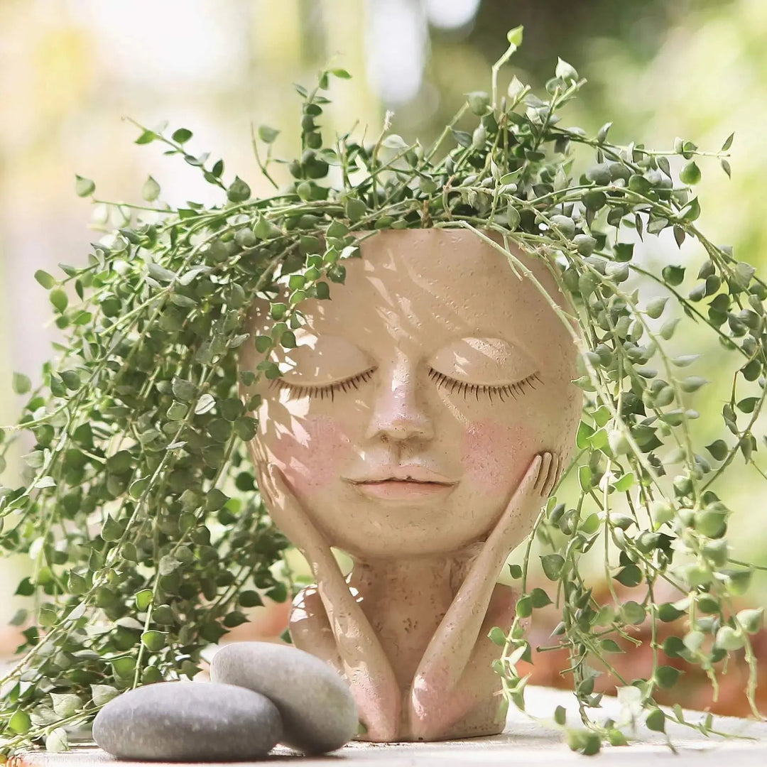 Ceramic Face Planter with Expressive Design for Small Succulents and Herbs