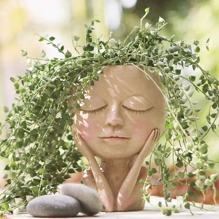 Ceramic Face Planter with Expressive Design for Small Succulents and Herbs