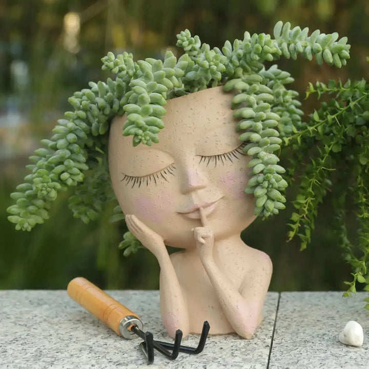 Ceramic Face Planter with Expressive Design for Small Succulents and Herbs